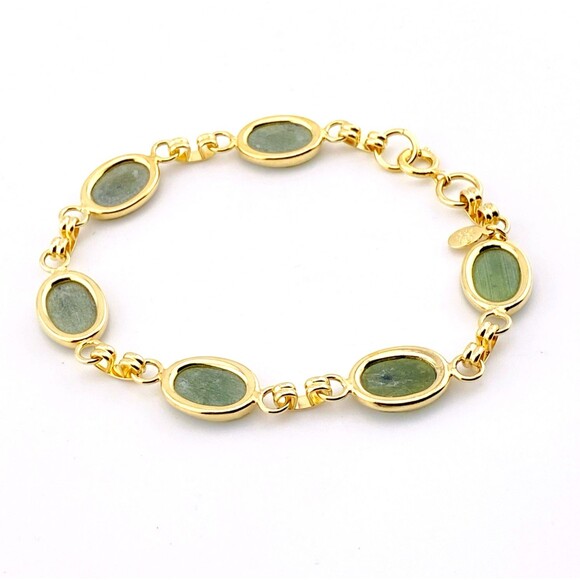 Translucent Nephrite Jade Gold Filled Link Bracelet Vintage 7.25 In - Picture 5 of 5